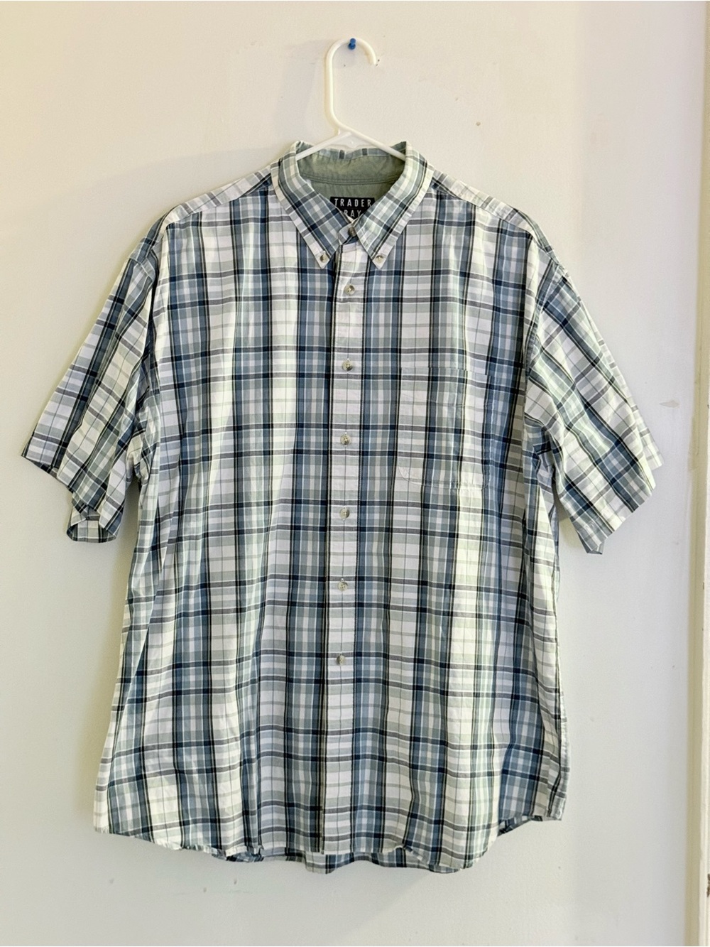 Trader Bay Short-Sleeve Plaid Button-Down Shirt - Blue & White